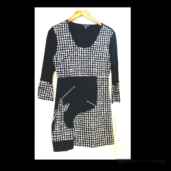 Linea Domani Limited Collection Black and White Jersey Abstract Mini Dress - Picture 2 of 5